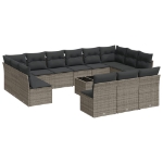 Set Divani da Giardino 14pz con Cuscini in Polyrattan Grigio