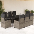 Set da Pranzo da Giardino 9 pz con Cuscini in Polyrattan Grigio