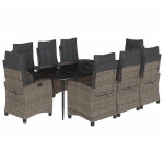 Set da Pranzo da Giardino 9 pz con Cuscini in Polyrattan Grigio