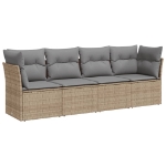 Set Divano da Giardino 4 pz con Cuscini Beige in Polyrattan