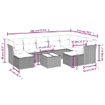 Set Divano da Giardino 10 pz con Cuscini Grigio in Polyrattan