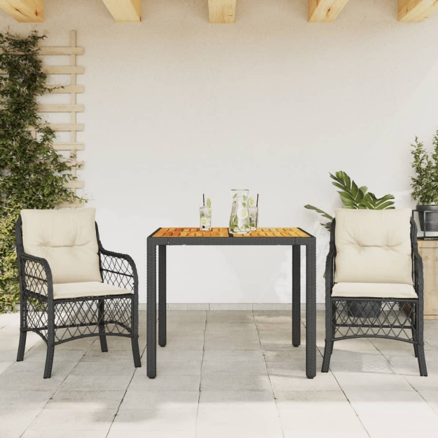 Set da Bistrò 3 pz con Cuscini Nero in Polyrattan