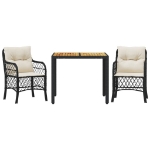 Set da Bistrò 3 pz con Cuscini Nero in Polyrattan