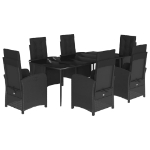 Set da Pranzo da Giardino 7 pz Nero con Cuscini in Polyrattan