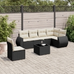 Set Divani da Giardino con Cuscini 7pz Nero Polyrattan