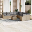 Set Divani da Giardino 11 pz con Cuscini Beige in Polyrattan