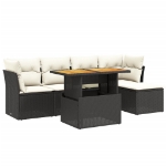 Set Divano da Giardino 6 pz con Cuscini Nero in Polyrattan