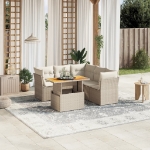Set Divano da Giardino 5 pz con Cuscini Beige in Polyrattan