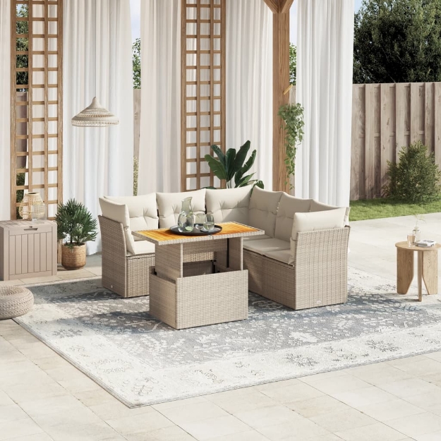 Set Divano da Giardino 5 pz con Cuscini Beige in Polyrattan