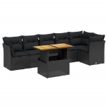 Set Divani da Giardino con Cuscini 7pz Nero Polyrattan