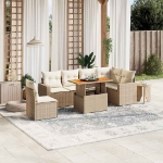 Set Divani da Giardino 7 pz con Cuscini Beige in Polyrattan