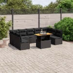 Set Divani da Giardino 10pz con Cuscini in Polyrattan Nero