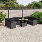 Set Divani da Giardino 11 pz con Cuscini in Polyrattan Nero