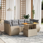 Set Divani da Giardino 7 pz con Cuscini Beige in Polyrattan