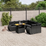 Set Divani da Giardino 9 pz con Cuscini Nero in Polyrattan