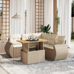 Set Divano da Giardino 6 pz con Cuscini Beige in Polyrattan