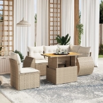 Set Divano da Giardino 6 pz con Cuscini Beige in Polyrattan