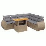 Set Divani da Giardino 7 pz con Cuscini Beige in Polyrattan