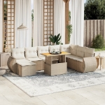 Set Divano da Giardino 9 pz con Cuscini Beige in Polyrattan