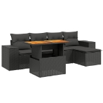 Set Divano da Giardino 6 pz con Cuscini Nero in Polyrattan