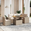 Set Divano da Giardino 6 pz con Cuscini Beige in Polyrattan