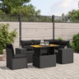 Set Divano da Giardino 6 pz con Cuscini Nero in Polyrattan