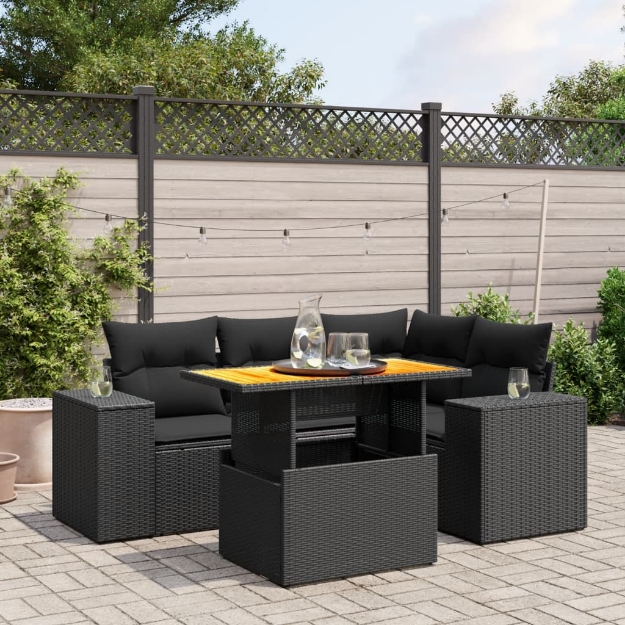 Set Divani da Giardino 5 pz con Cuscini in Polyrattan Nero