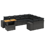 Set Divani da Giardino 10pz con Cuscini in Polyrattan Nero