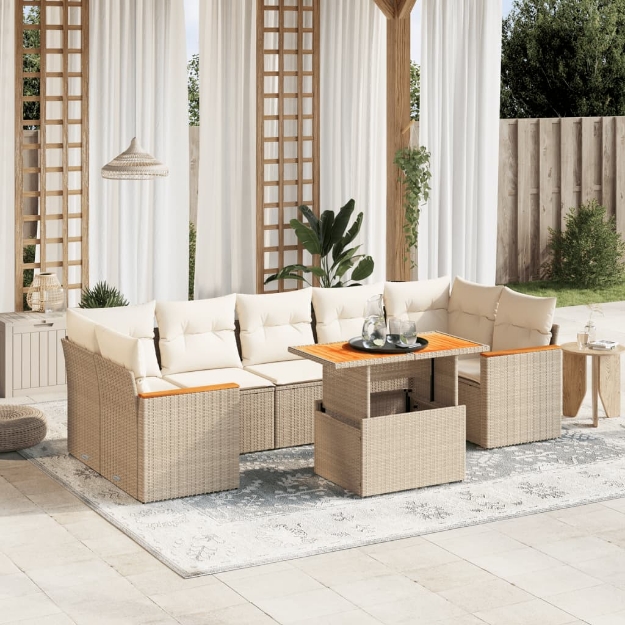 Set Divano da Giardino 8 pz con Cuscini Beige in Polyrattan