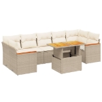 Set Divano da Giardino 8 pz con Cuscini Beige in Polyrattan