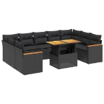 Set Divani da Giardino 11 pz con Cuscini in Polyrattan Nero