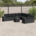 Set Divani da Giardino 11 pz con Cuscini in Polyrattan Nero