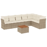 Set Divano da Giardino 8 pz con Cuscini Beige in Polyrattan