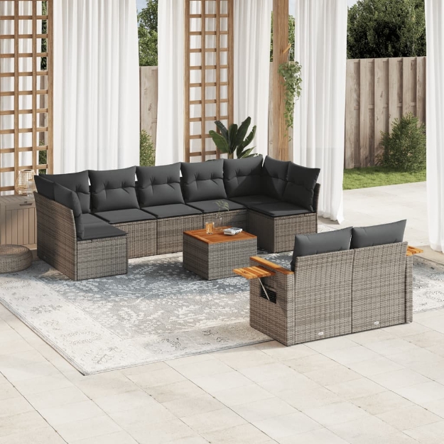 Set Divano da Giardino 10 pz con Cuscini Grigio in Polyrattan