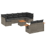 Set Divano da Giardino 10 pz con Cuscini Grigio in Polyrattan