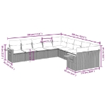 Set Divano da Giardino 10 pz con Cuscini Grigio in Polyrattan