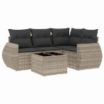 Set Divano da Giardino 5pz con Cuscini Grigio Chiaro Polyrattan
