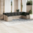 Set Divano Giardino 10 pz con Cuscini Grigio Chiaro Polyrattan