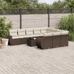 Set Divani da Giardino 11 pz con Cuscini Polyrattan Marrone