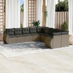 Set Divano Giardino 10 pz con Cuscini Grigio Chiaro Polyrattan