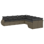 Set Divano Giardino 10 pz con Cuscini Grigio Chiaro Polyrattan
