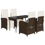 Set da Pranzo da Giardino 5pz con Cuscini in Polyrattan Marrone