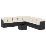 Set Divani da Giardino 10pz con Cuscini in Polyrattan Nero