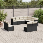 Set Divani da Giardino 11 pz con Cuscini in Polyrattan Nero