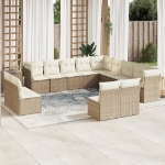 Set Divano da Giardino 13 pz con Cuscini Beige in Polyrattan