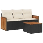 Set Divani da Giardino 4 pz con Cuscini Nero in Polyrattan