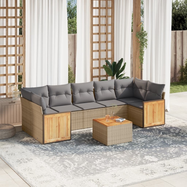 Set Divano da Giardino 8 pz con Cuscini Beige in Polyrattan