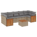 Set Divano da Giardino 8 pz con Cuscini Beige in Polyrattan