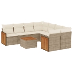 Set Divano da Giardino 9 pz con Cuscini Beige in Polyrattan