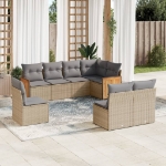 Set Divano da Giardino 8 pz con Cuscini Beige in Polyrattan